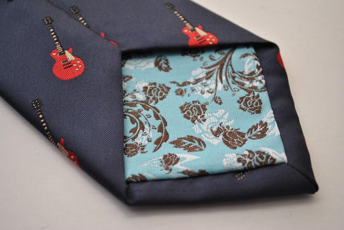 navy tie with electric guitar design