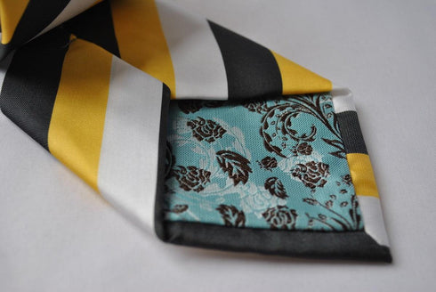 black, yellow and grey striped tie