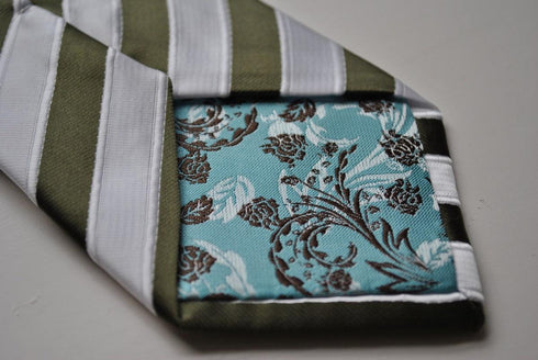 green and white striped tie