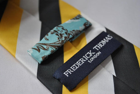 black, yellow and grey striped tie