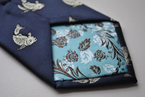 navy tie with koi carp design