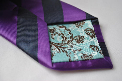 purple and navy blue barber striped tie