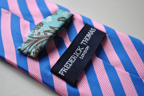 pink and blue striped tie