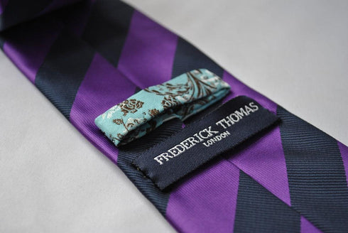 purple and navy blue barber striped tie