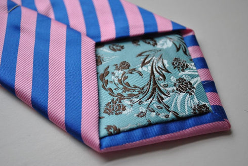 pink and blue striped tie