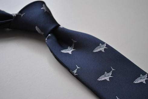 navy tie with shark design