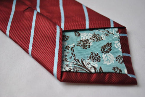 maroon and thin blue striped tie