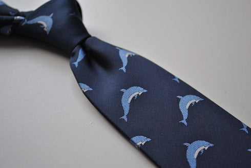 navy tie with dolphin design