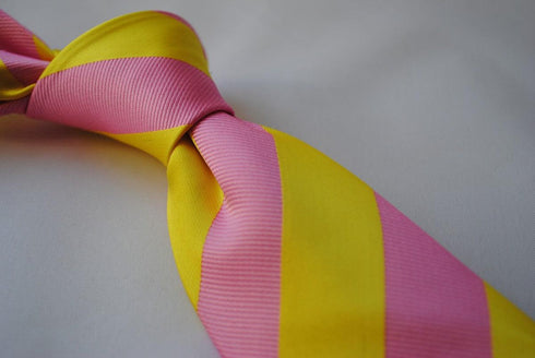yellow and pink barber striped design tie