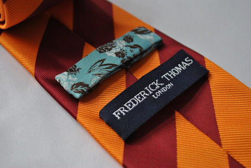 burnt orange and maroon barber striped tie