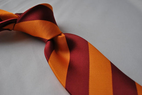 burnt orange and maroon barber striped tie