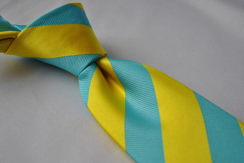 turquoise and yellow barber striped tie