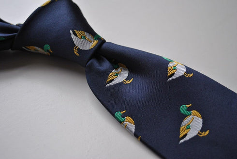 navy tie with duck design