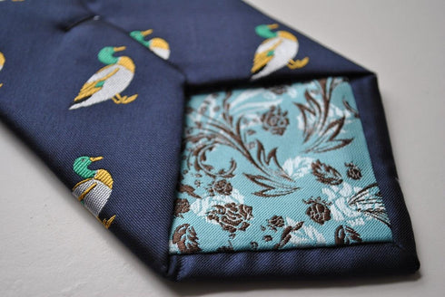 navy tie with duck design