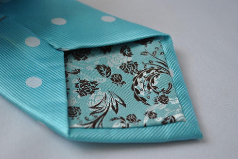 turquoise tiffany blue tie with white polka dots
