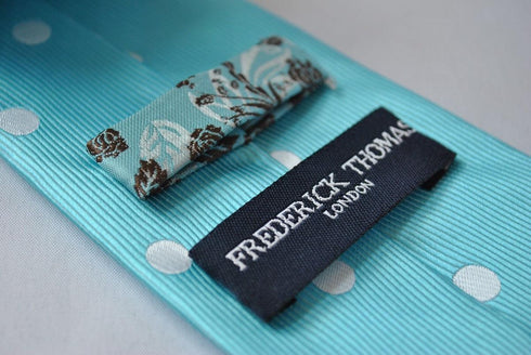 turquoise tiffany blue tie with white polka dots