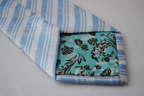 blue and white check design tie