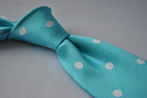 turquoise tiffany blue tie with white polka dots