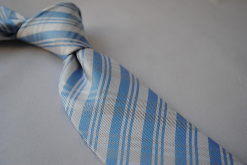 blue and white check design tie