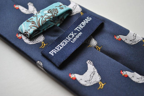navy tie with chicken design
