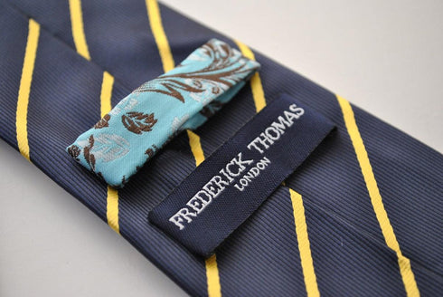 navy tie with yellow stripes