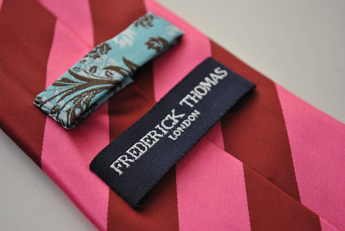 pink and maroon barber striped tie