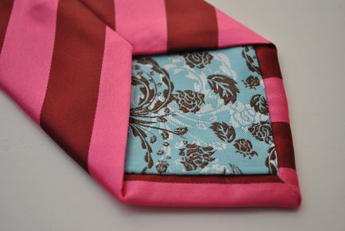 pink and maroon barber striped tie