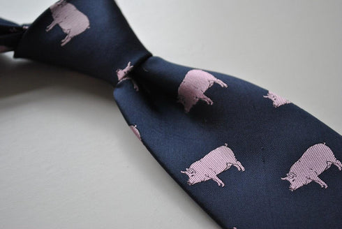 navy tie with pig design
