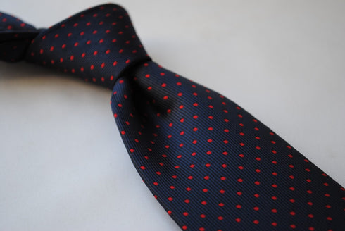 navy and red pin spot design tie