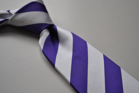 purple and white barber stripe tie