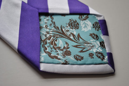 purple and white barber stripe tie