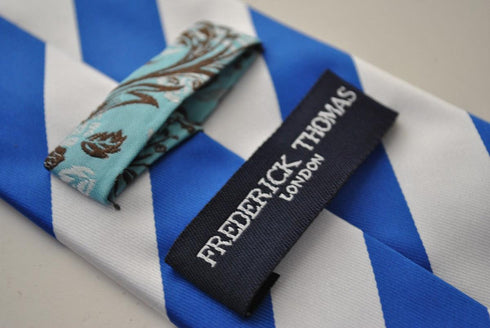blue and white barber striped tie