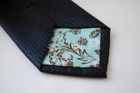 plain navy blue herringbone tie