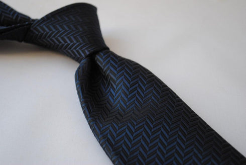 plain navy blue herringbone tie