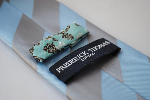 blue and silver grey barber striped design tie