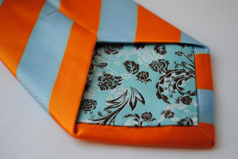 blue and orange barber striped design tie