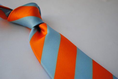 blue and orange barber striped design tie