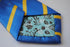 royal blue and yellow striped design tie