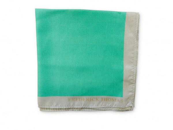 Green Silk Pocket Square with Grey Edging