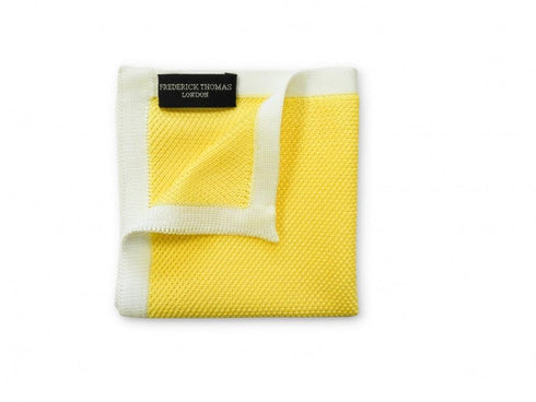 Lemon Yellow Knitted Pocket Square with White Edging