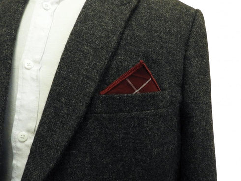 Maroon Check Pocket Square