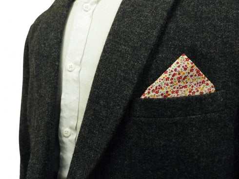 Ditsy Pink, Red and Orange Floral Print Pocket Square