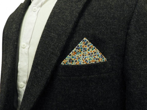Ditsy Orange, Blue and Turquoise Floral Print Pocket Square
