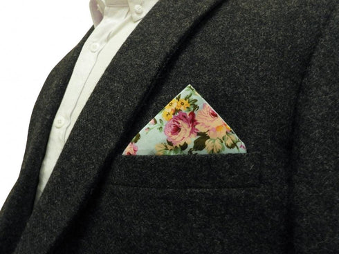 Turquoise Rose Floral Pocket Square