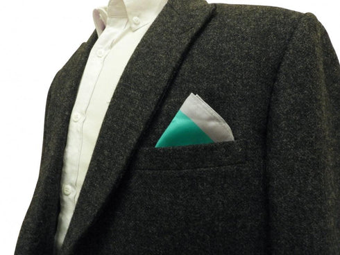 Green Silk Pocket Square with Grey Edging