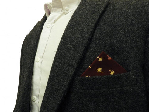 Maroon Cotton Pocket Square with Palm Tree design