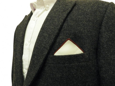 White Cotton Pocket Square with Brown Edging