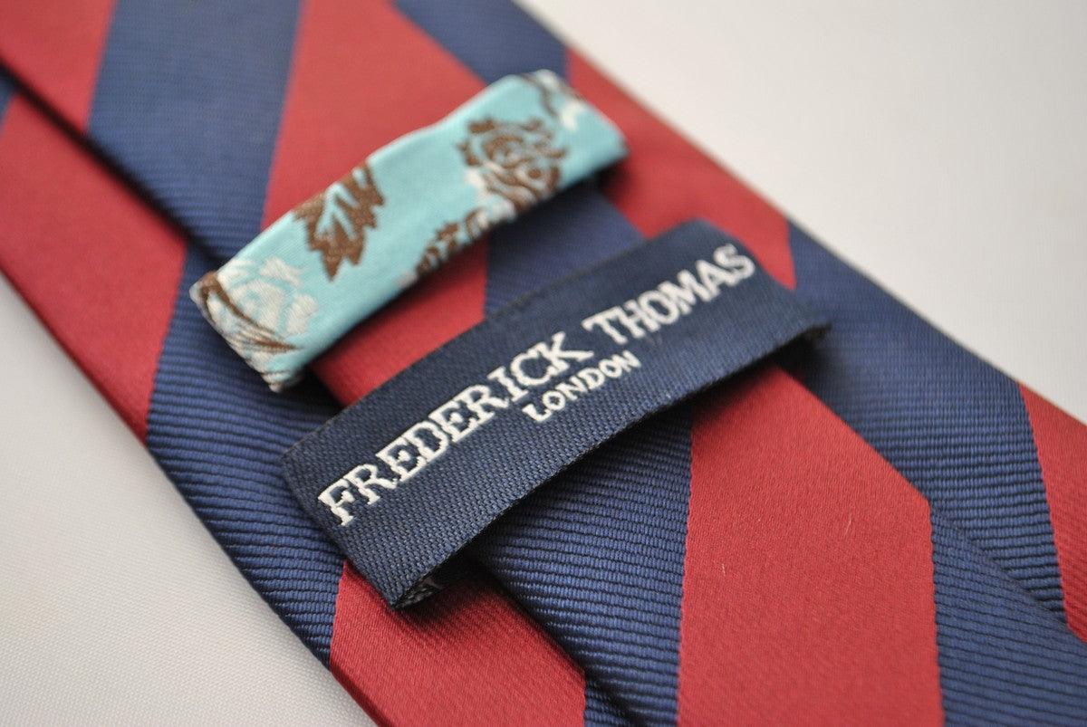 thumbnail image 2 of Frederick Thomas Men's Classic Red & Yellow Barber Stripe Tie - Handmade Silk Blend 2 of 5