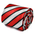 red, black and white striped tie