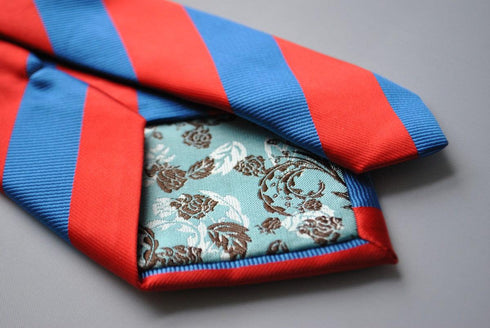 red and royal blue barber striped tie
